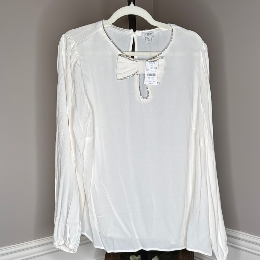 J. Crew Cream Long Sleeve Bow Collar Blouse size XXL